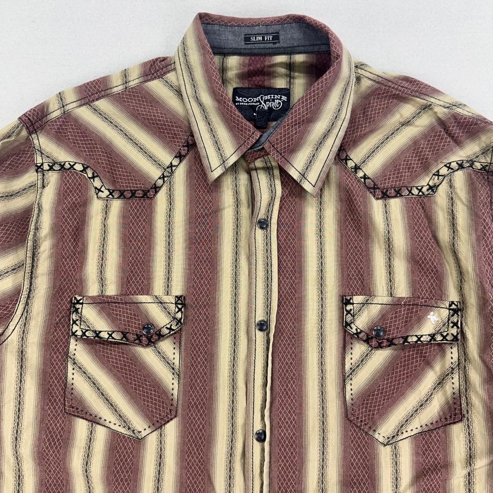Moonshine Spirit By Brad Paisley Pearl Snap Shirt Men's XXL Brown Slim Fit Rodeo